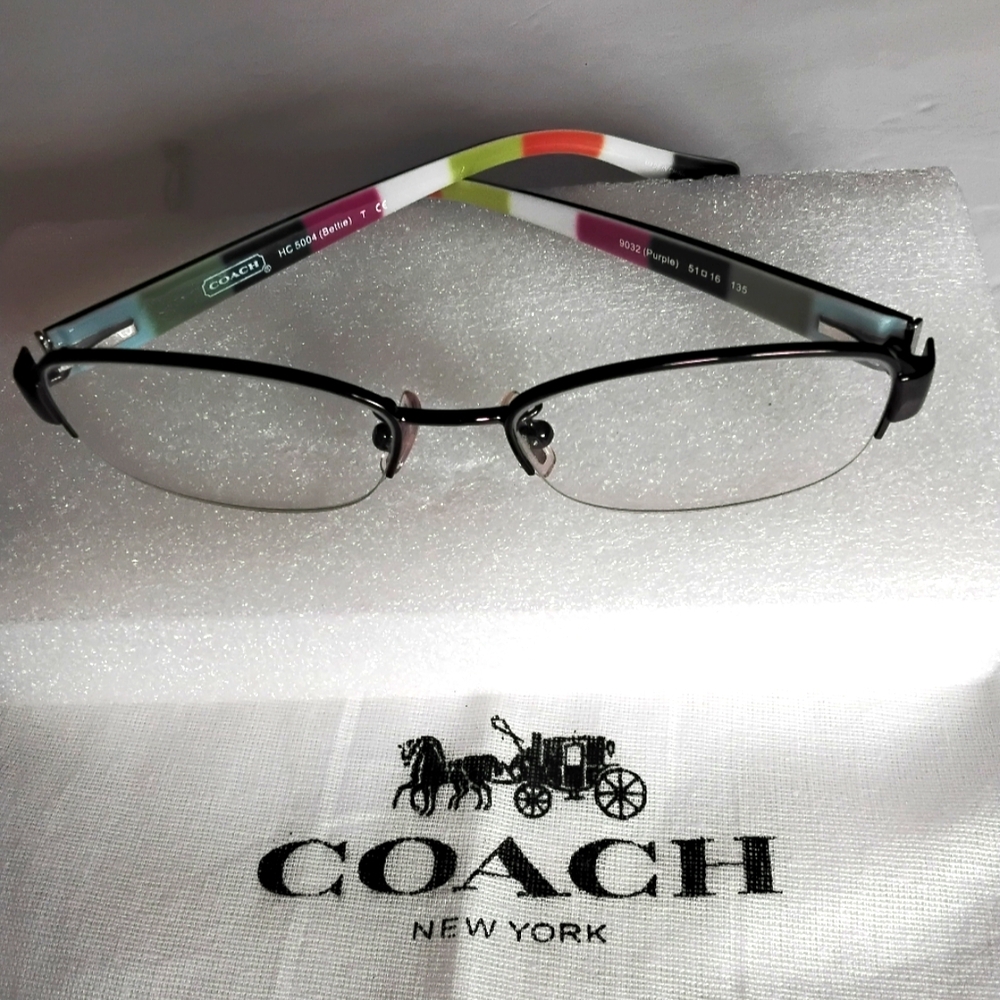 Coach Purple Metal Semi-Rimless Glasses With Flex Temple.